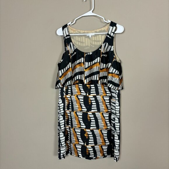 Glam Black, White, and Orange Abstract Print Dress - Size M - Picture 2 of 6